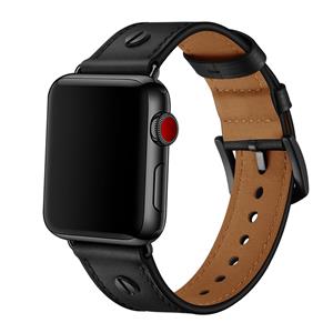 Strap-it Apple Watch geschroefde leren bandje (zwart)