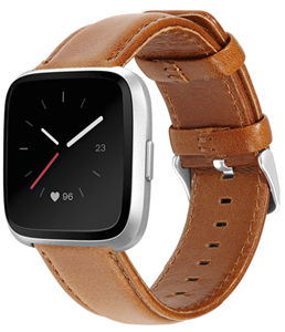 Strap-it Fitbit Versa 2 leren bandje (bruin)