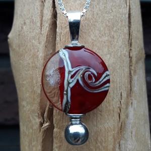 Gedenk Idee Memorialshop Lentilhanger in Rood glas met zilver ophangoog