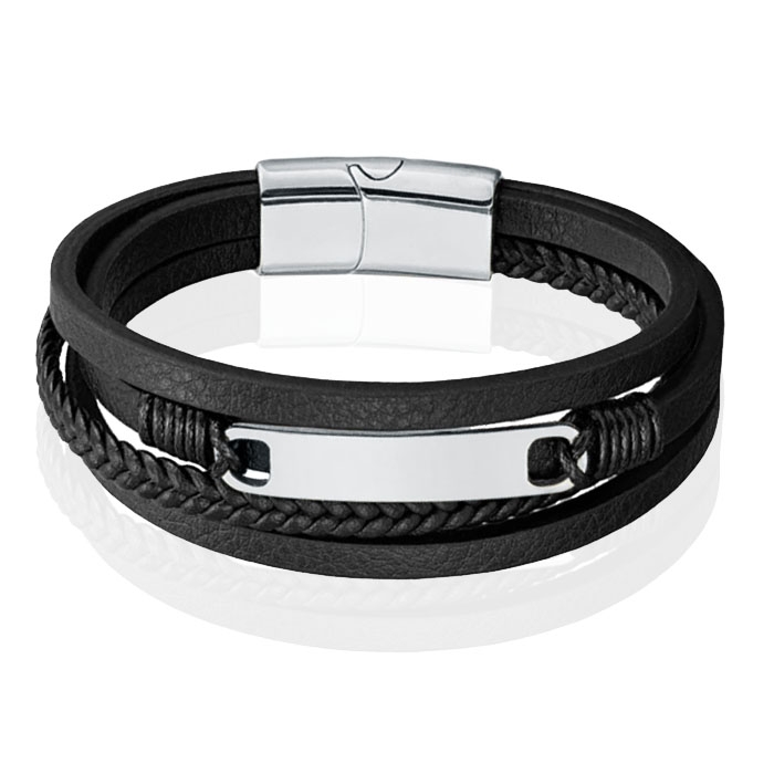 Mendes Multilayer Leren Armband voor Heren met Zilveren Coating-19cm