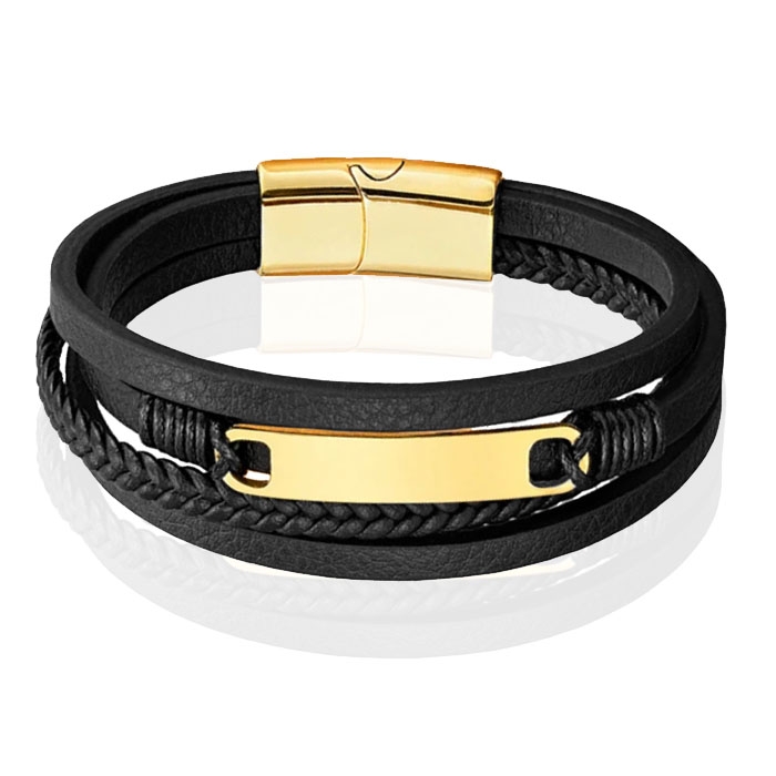 Mendes Multilayer Leren Armband voor Heren met Gouden Coating-19cm