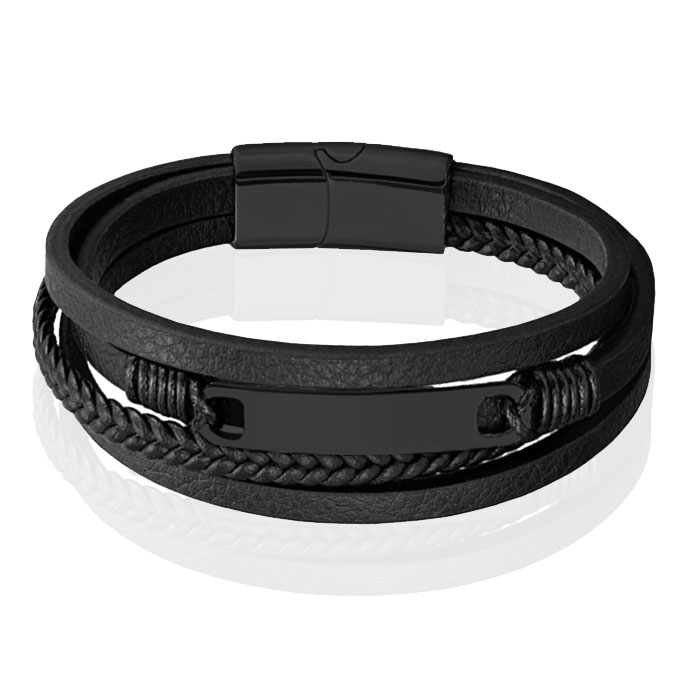 Mendes Multilayer Leren Armband voor Heren met Zwarte Coating-19cm