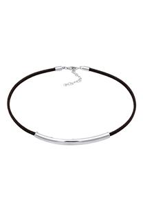 Elli Dames choker festival met synth. leer zwart in 925 sterling zilver