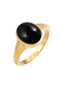 Elli Dames Zegel Ovaal met Onyx Edelsteen in 925 Sterling Zilver Verguld Goud