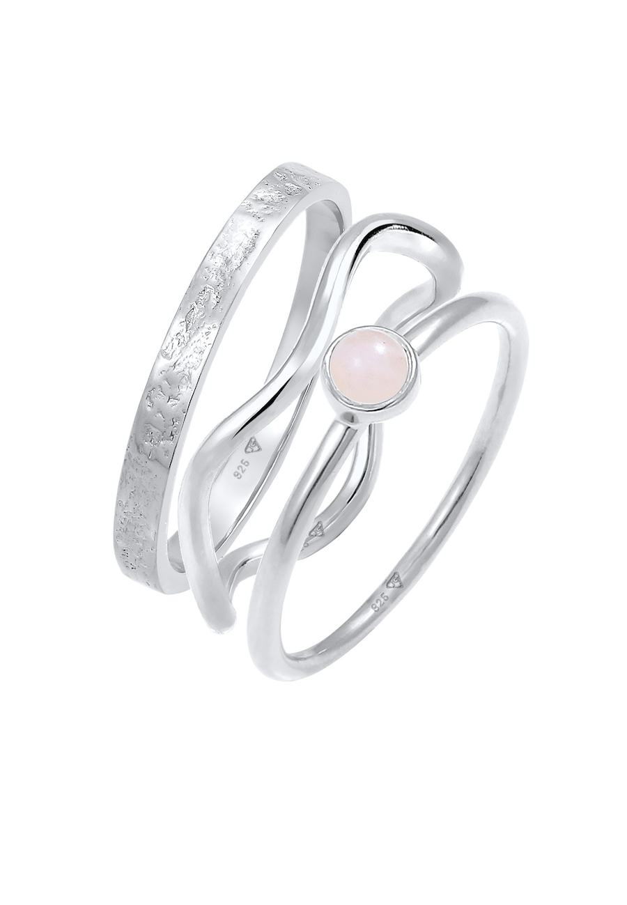 Elli PREMIUM Ring Dames Stack Solitaire Set met Kwarts Roze in 925 sterling zilver Zilver