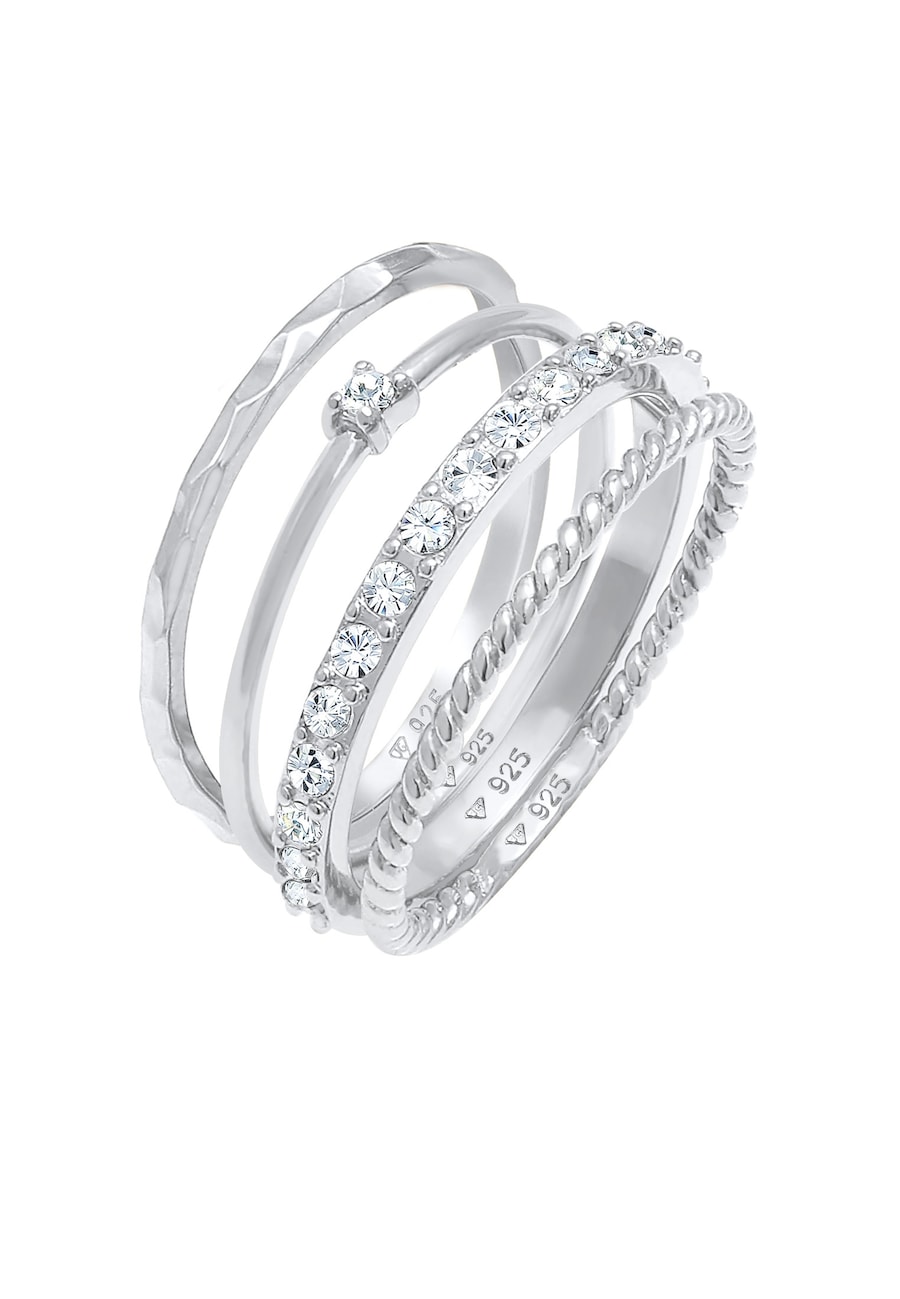 Elli Dames Stacking Ring Set van 4 gedraaid in 925 Sterling Zilver Zilver