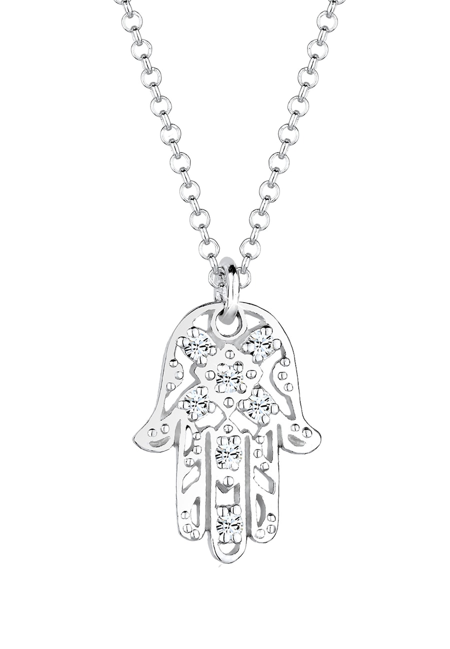 Elli Dames Hamsa Hand Hanger met Kristallen in 925 Sterling Zilver Zilver