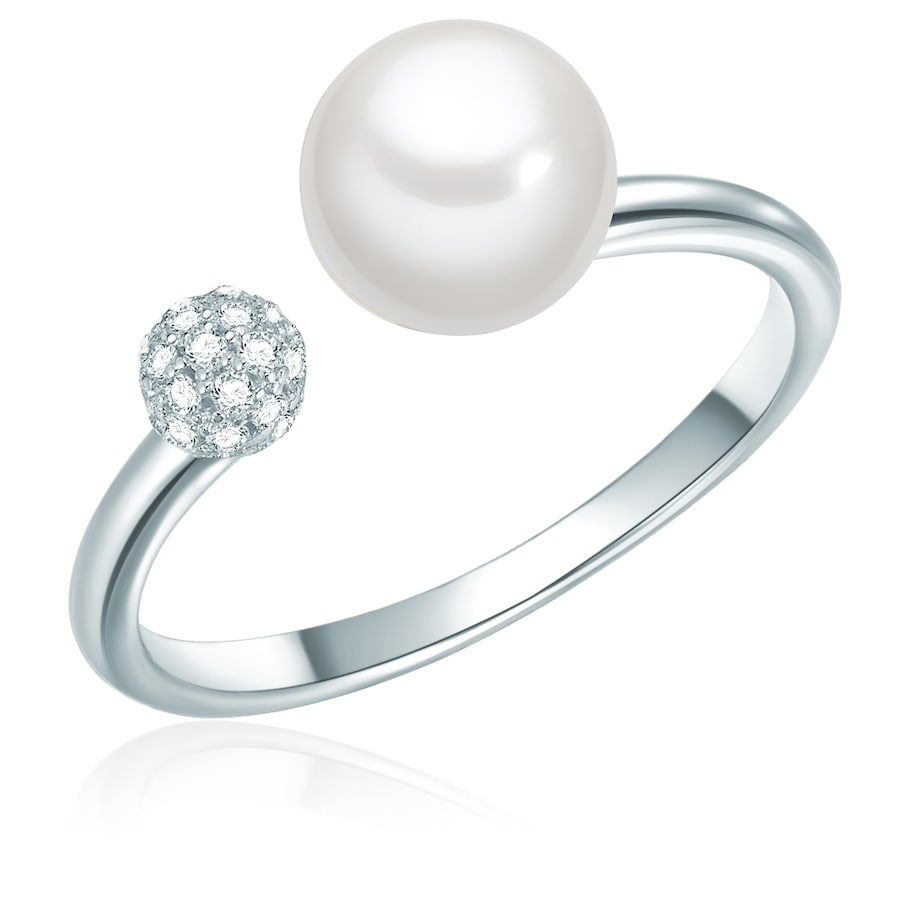 Valero Pearls Ring Sterling zilver Zirkonia Gekweekte zoetwaterparels in Zilver