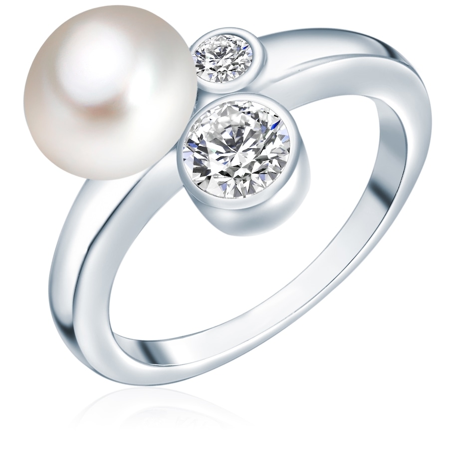 Valero Pearls Parel Ring Sterling zilver Zirkonia Gekweekte zoetwaterparels in Zilver