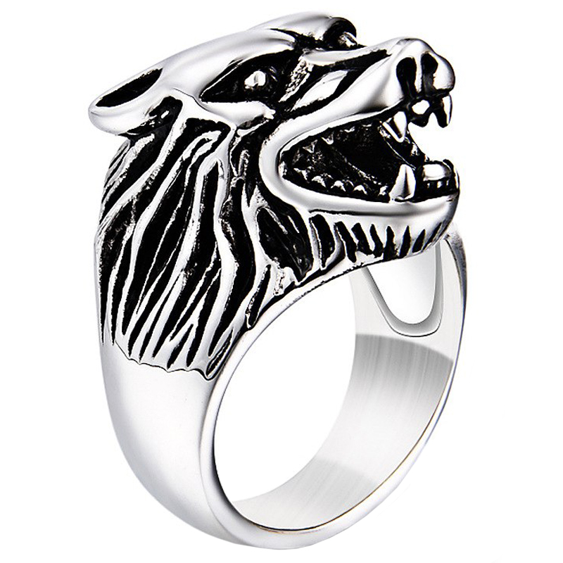 Mendes Heren ring edelstaal Wolf Zilverkleurig-21mm