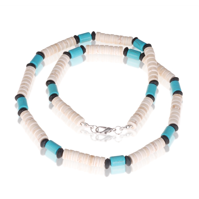 Memphis kralen ketting Natuursteen Wit Blauw - 50cm