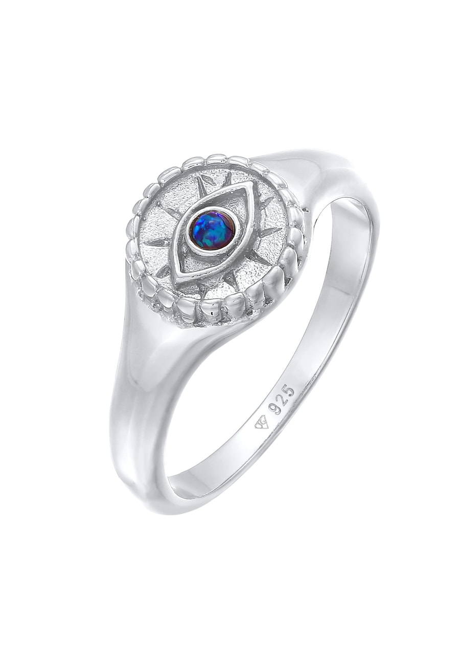 Elli Dames Zegel Boze Oog met Synthetische Opaal in 925 sterling zilver verguld Zilver