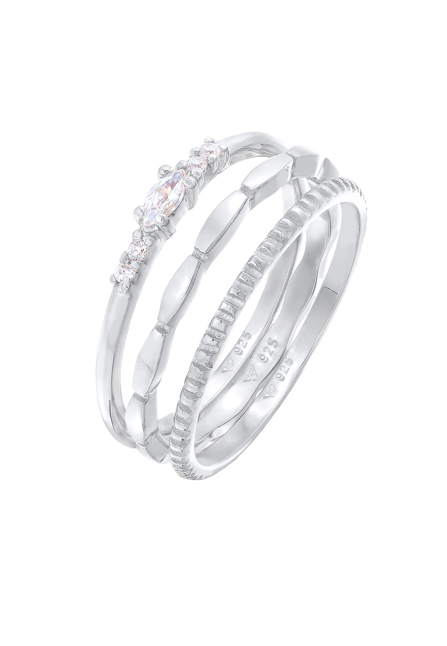 Elli Dames Stack Marquise Basis Set met Zirkonia Kristallen in 925 Sterling Zilver Zilver