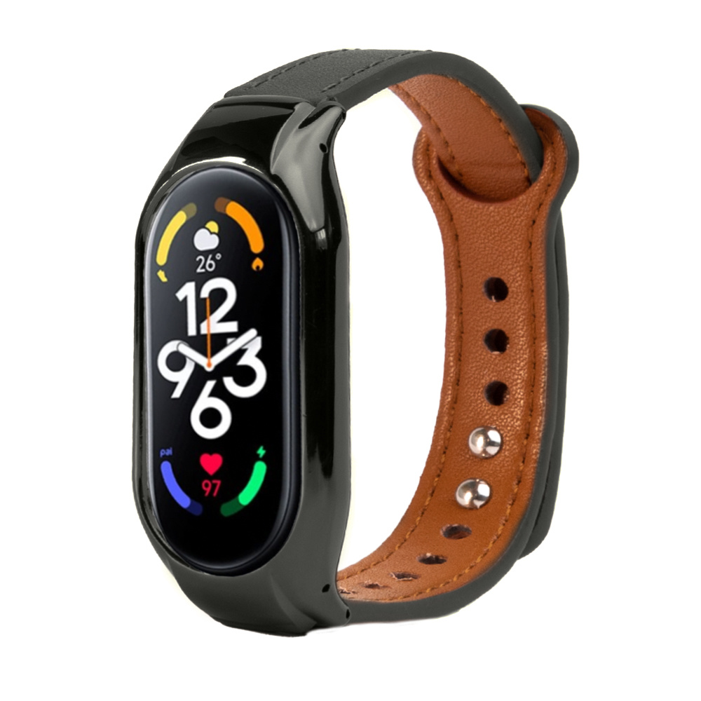 Strap-it Xiaomi Mi Band 7 leren bandje (zwart)