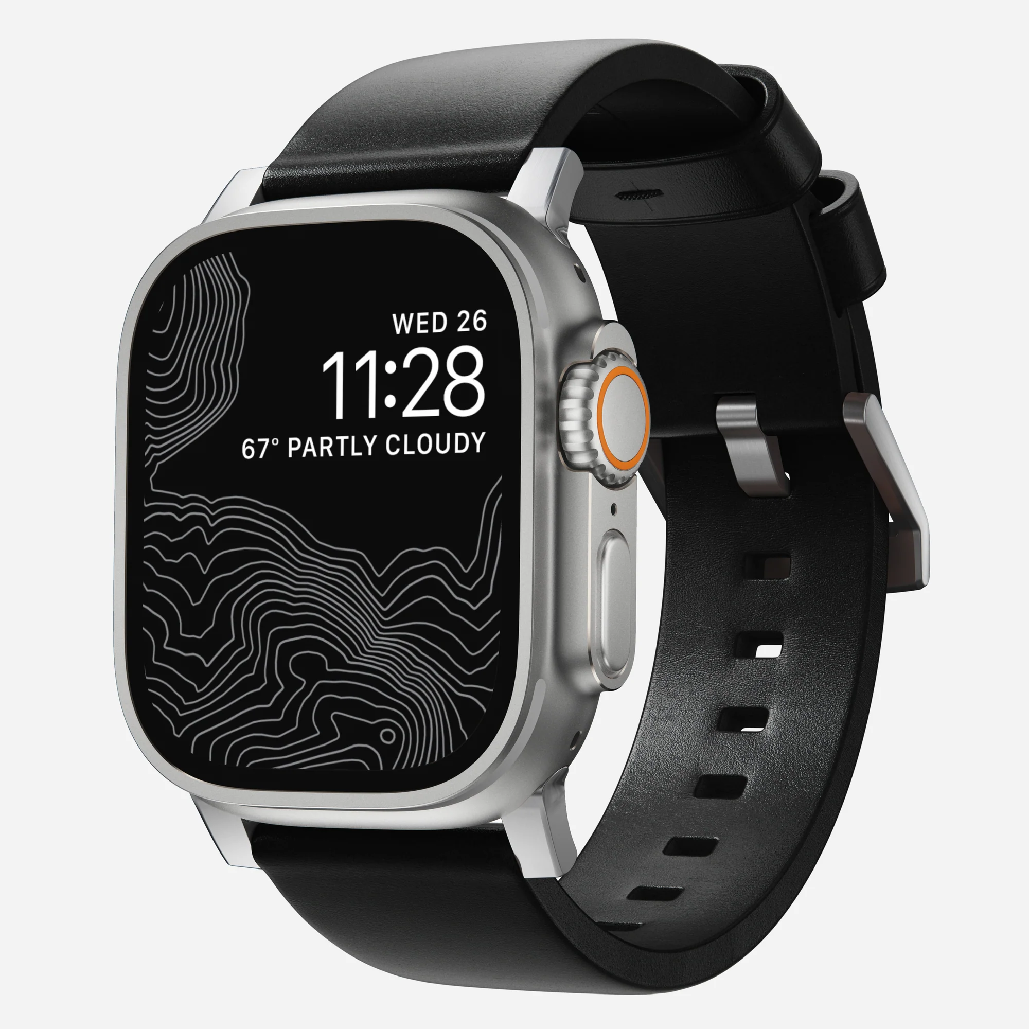 Nomad Apple Watch leren bandje - Modern Zwart/Zilver