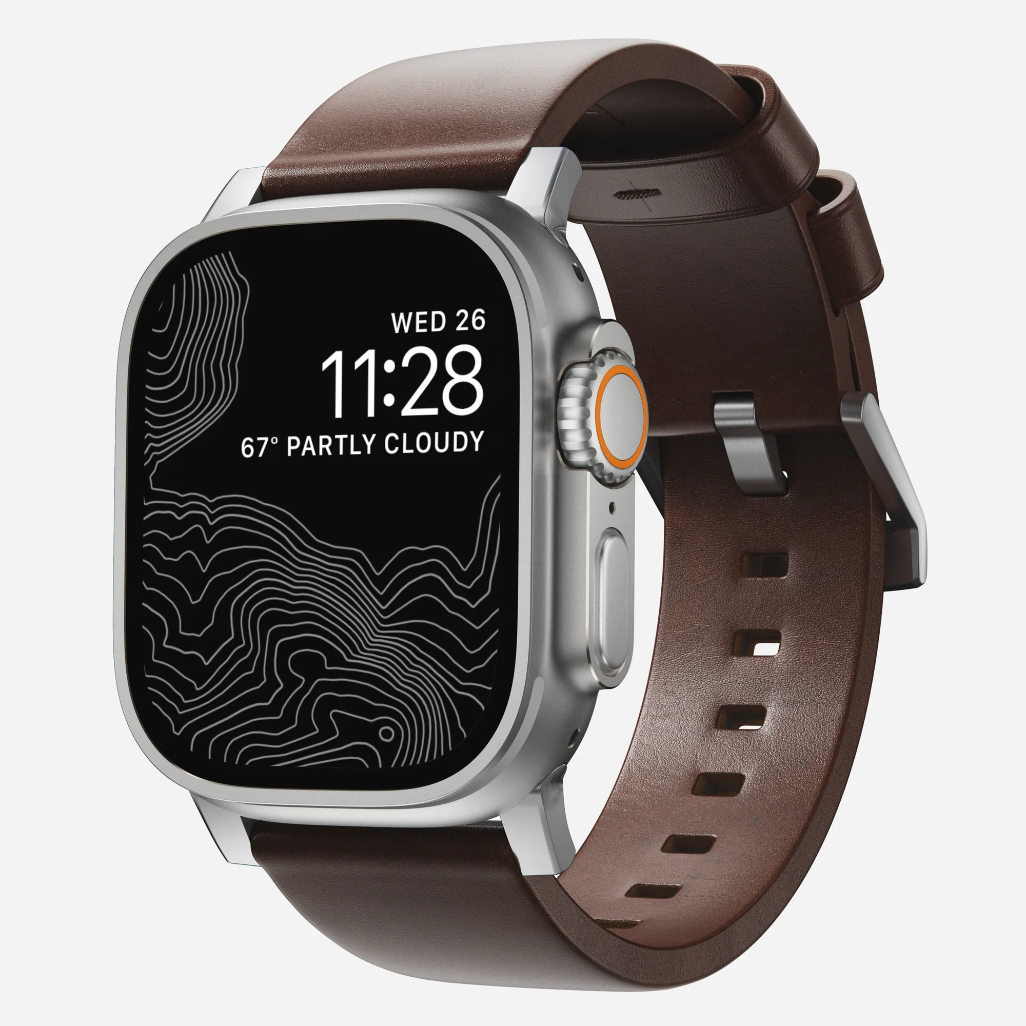 Nomad Apple Watch leren bandje - Modern Bruin/Zilver