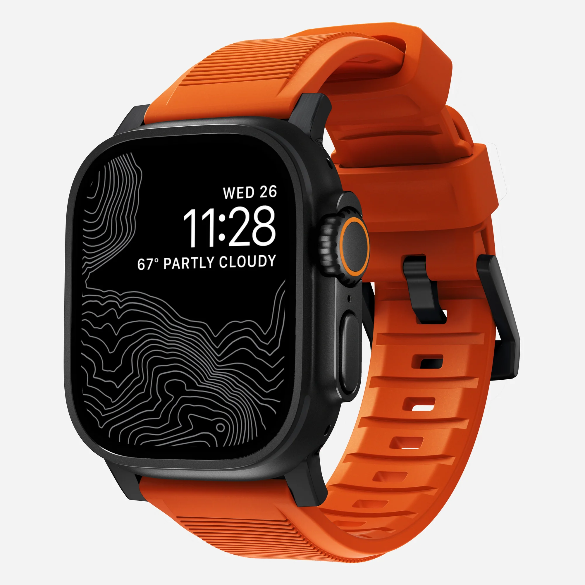 Nomad Apple Watch siliconen bandje - Rugged Zwart / Ultra Orange