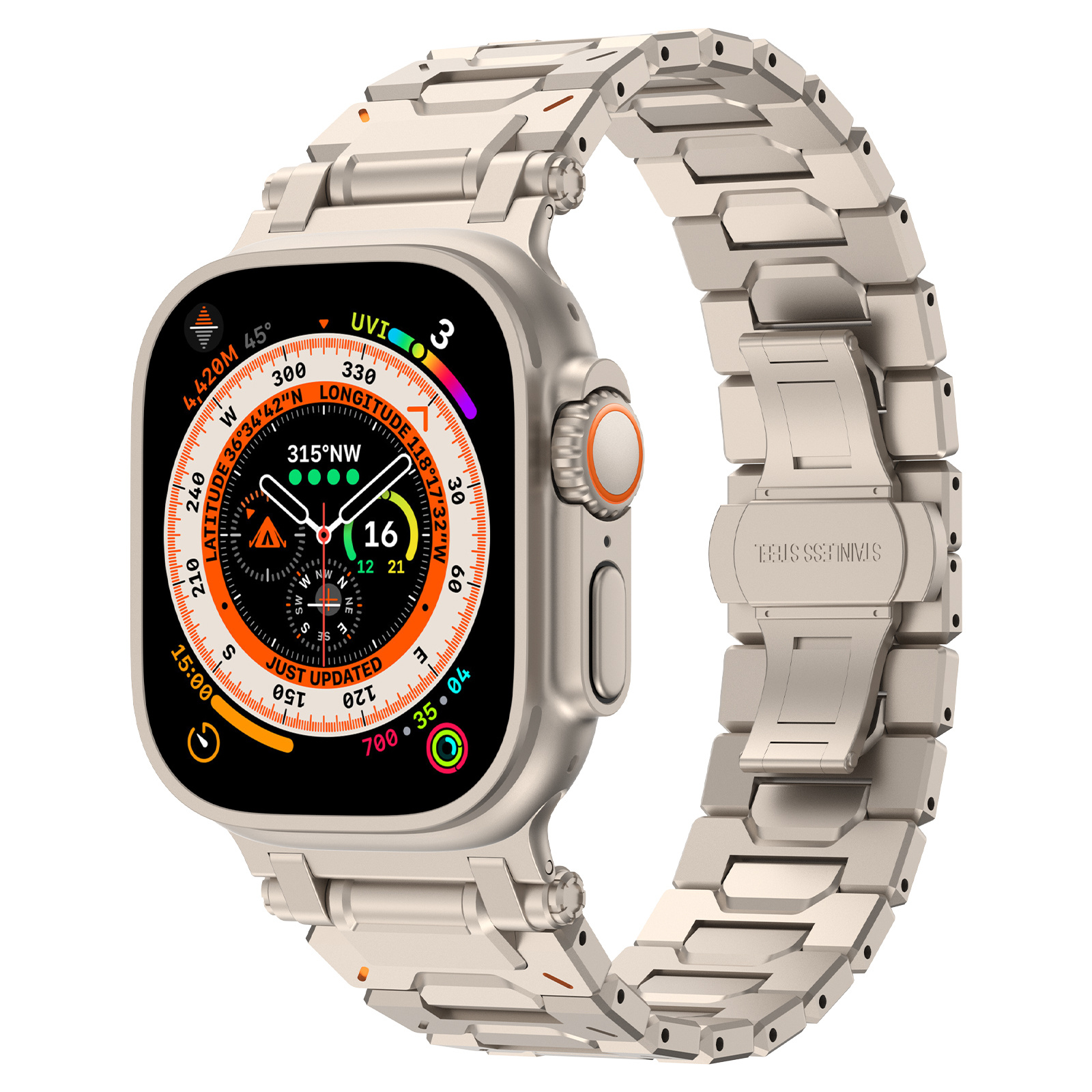 Strap-it Apple Watch 'Explorer' luxe stalen band (titanium)