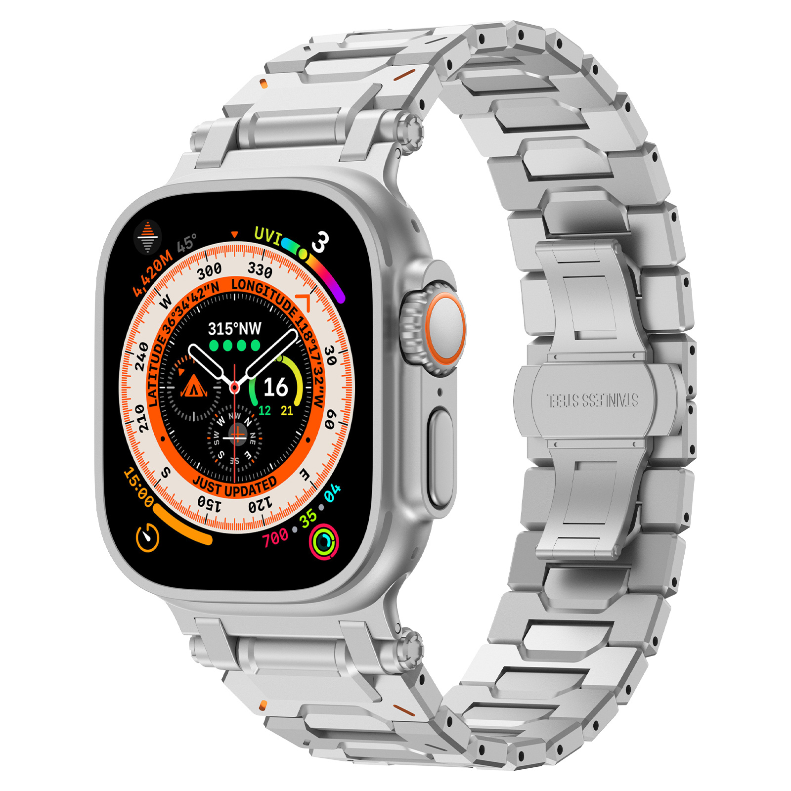 Strap-it Apple Watch 'Explorer' luxe stalen band (zilver)