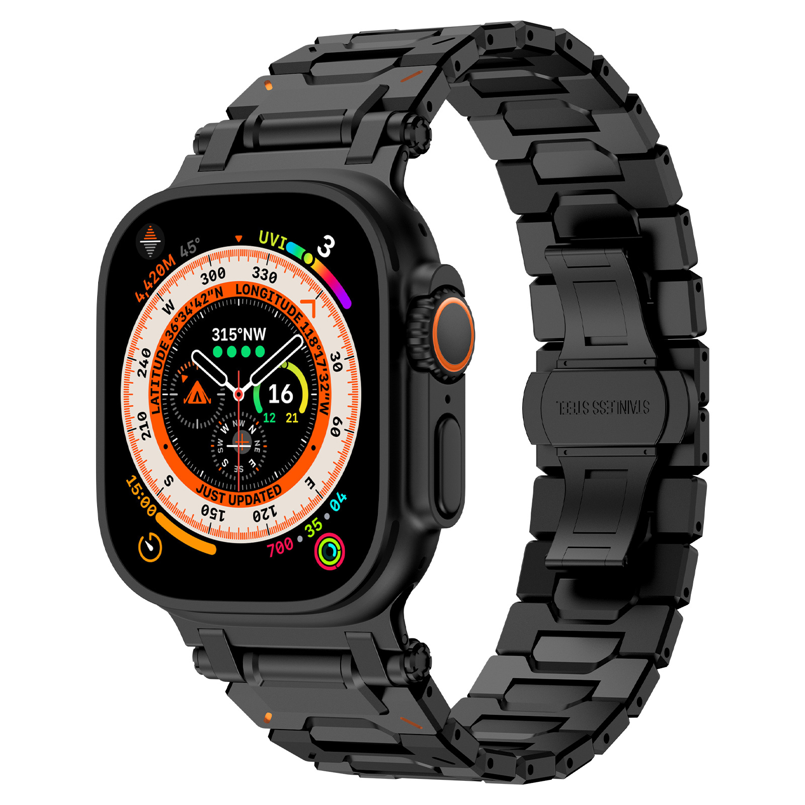 Strap-it Apple Watch 'Explorer' luxe stalen band (zwart)