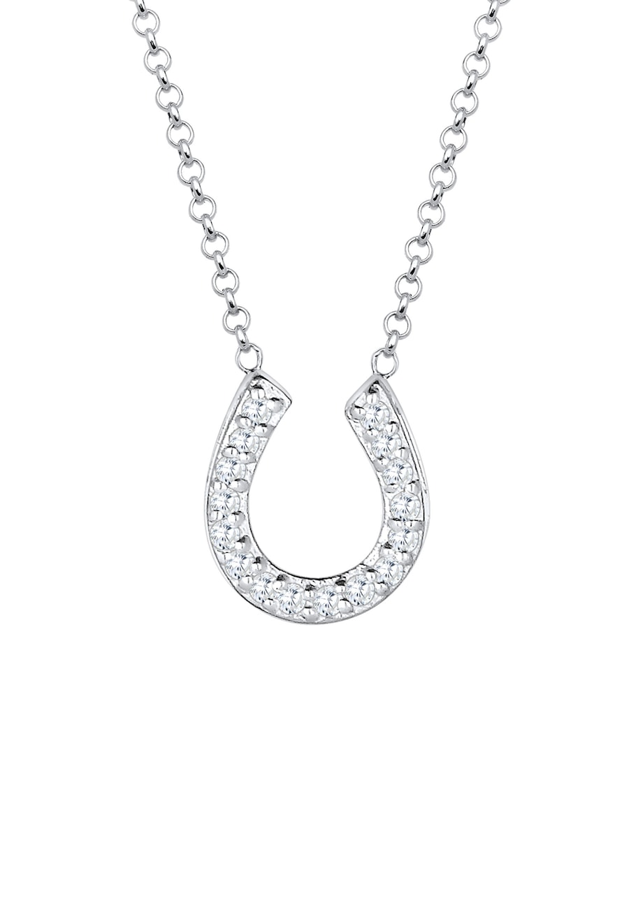 Elli Dames Hoefijzer Hanger Talisman Geluk met Zirkonia Kristallen in 925 Sterling Zilver Wit