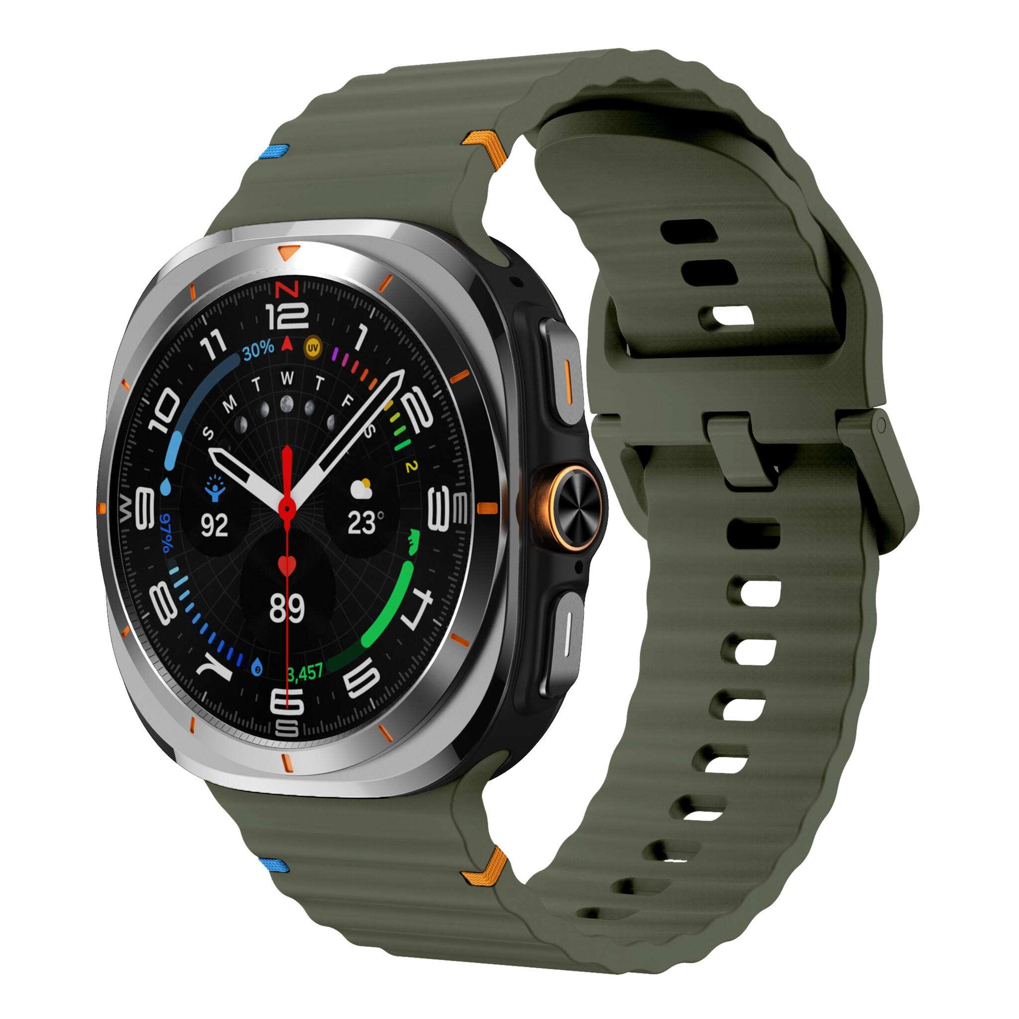 Strap-it Samsung Galaxy Watch Ultra wave siliconen bandje (legergroen)