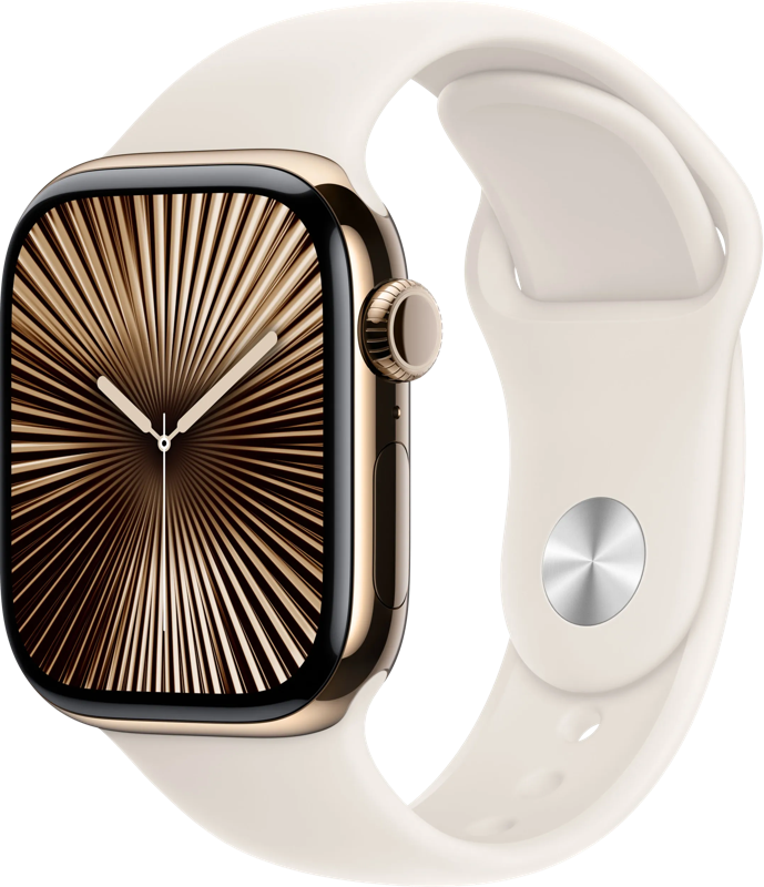 Apple Watch Series 10 4G Titanium 42mm 64GB Gold + rubberen band M/L beige