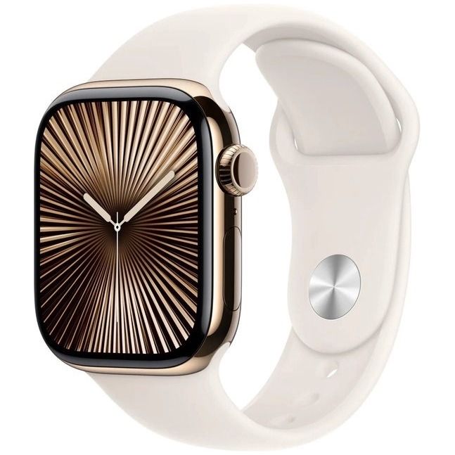 Apple Watch Series 10 GPS + Cellular 42mm Titanium Case met Sport Band - S/M Smartwatch Goud