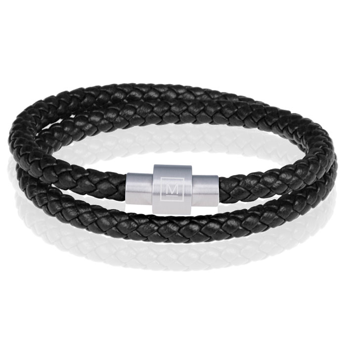 Memphis leren wrap armband Zwart Zilver-18cm