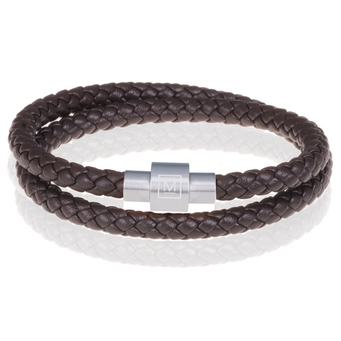 Memphis leren wrap armband Donkerbruin Zilver-18cm