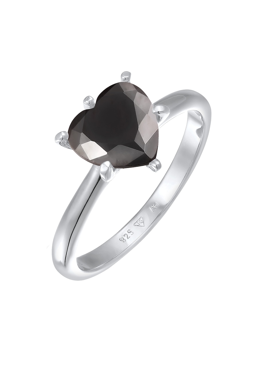 Elli Dames Hart Eenzaam Verloving Liefde met Zirkonia Kristal in 925 Sterling Zilver Zwart