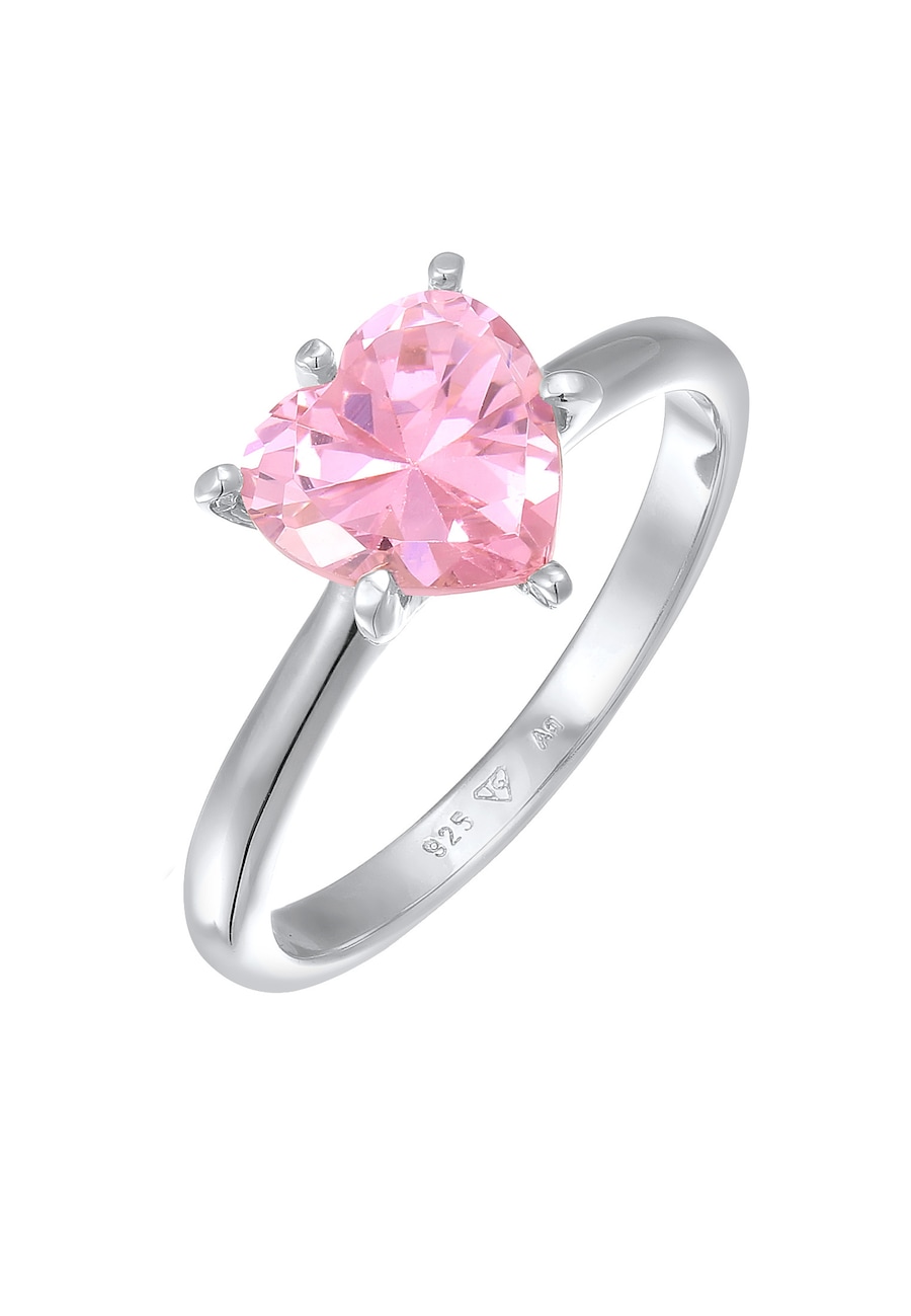 Elli Dames Hart Eenzaam Verloving Liefde met Zirkonia Kristal in 925 Sterling Zilver Roze