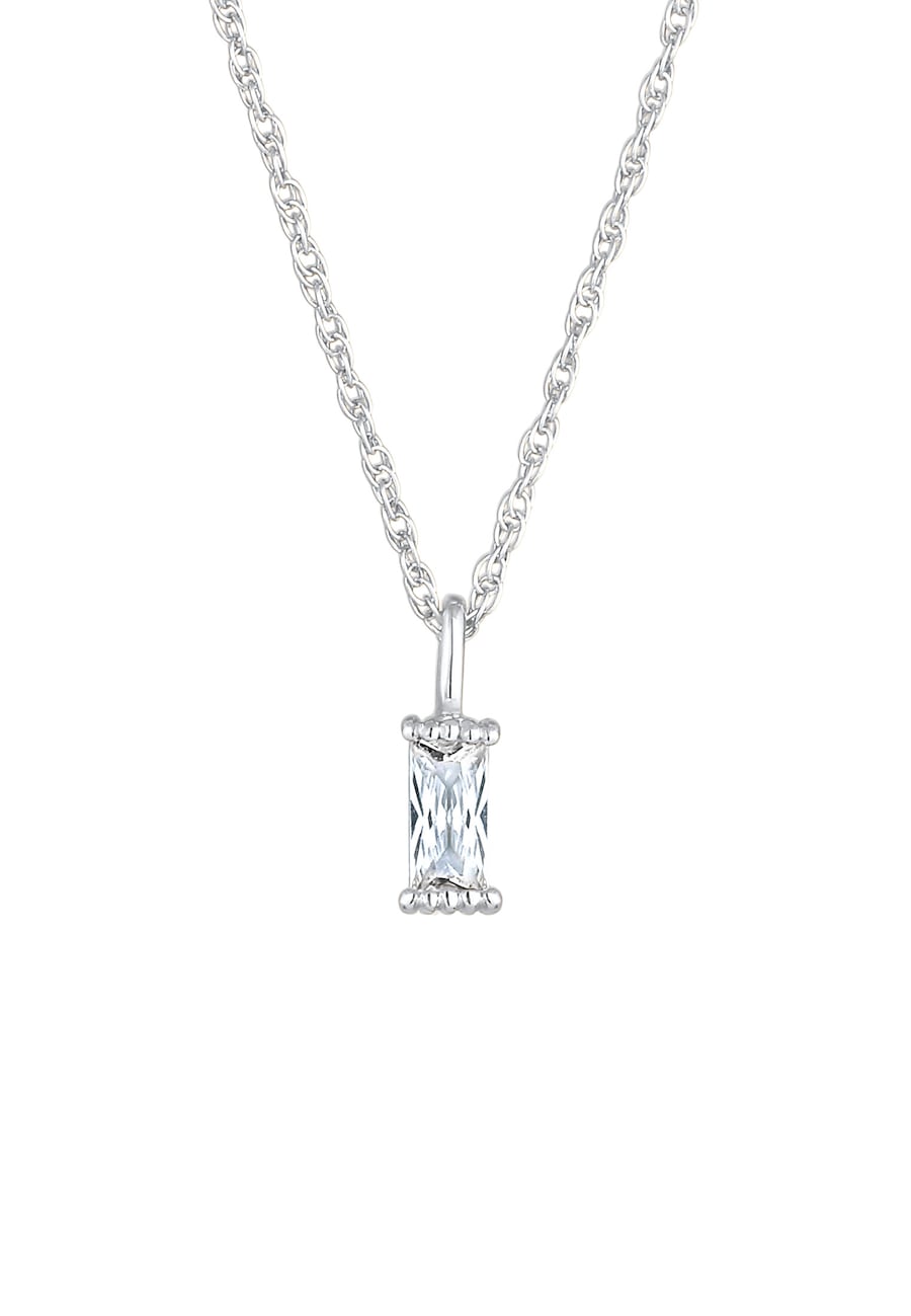 Elli Dames Solitaire Hanger Rechthoekige Schakelketting Twisted met Zirkonia in 925 Sterling Zilver