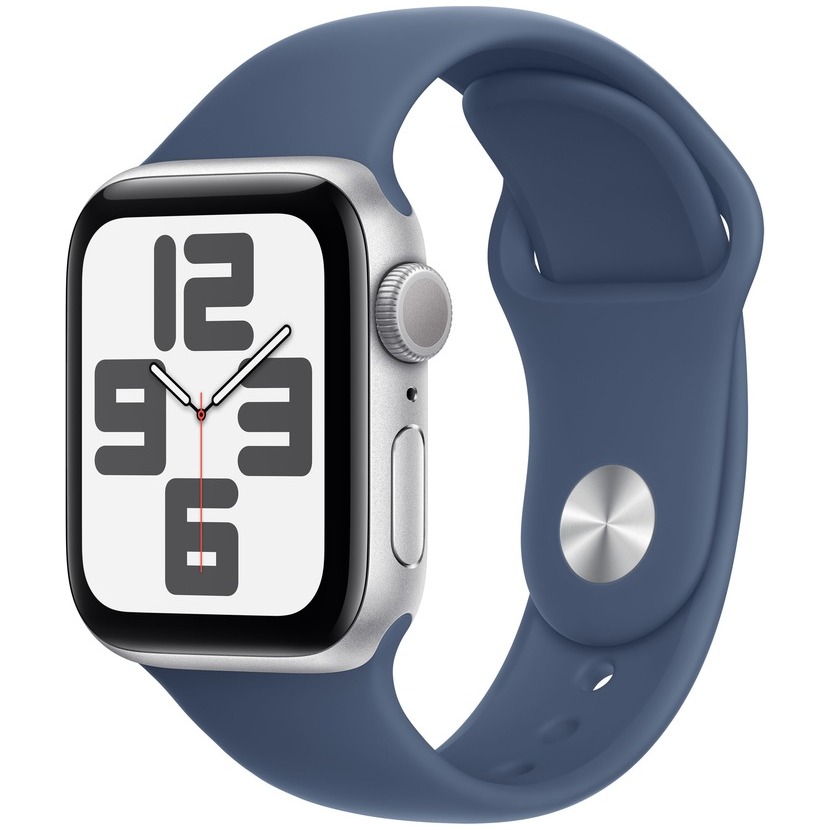 Apple Watch SE GPS 40mm Aluminium Case met Denim Sport Band - S/M Smartwatch Zilver