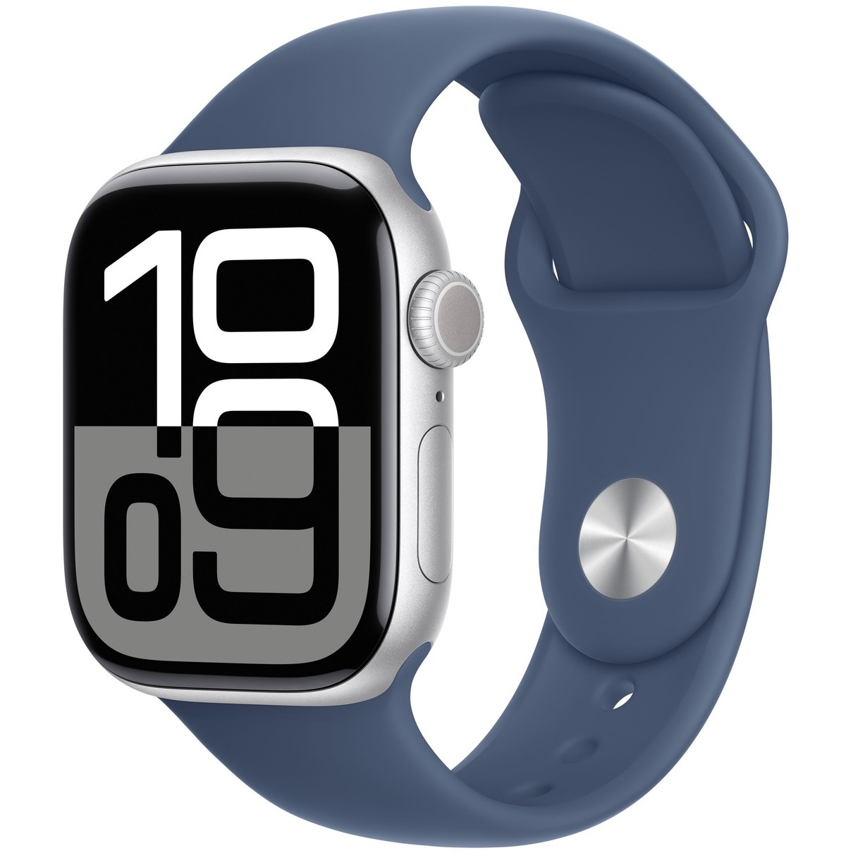 Apple Watch Series 10 GPS 42mm Aluminium Case met Denim Sport Band - M/L Smartwatch Zilver