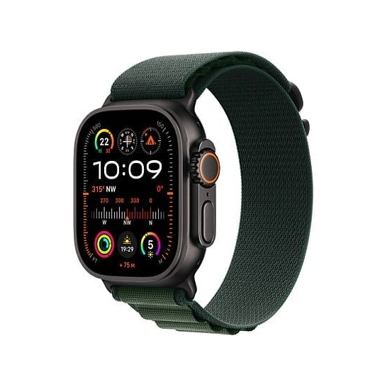 Apple Watch Ultra 2 GPS + Cellular 49mm Titanium Case met Dark Green Alpine Loop - Large Smartwatch Zwart