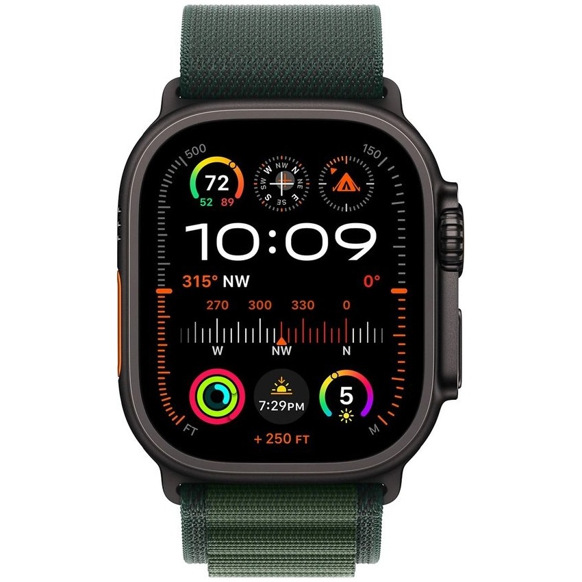 Apple Watch Ultra 2 GPS + Cellular 49mm Titanium Case met Dark Green Alpine Loop - Medium Smartwatch Zwart