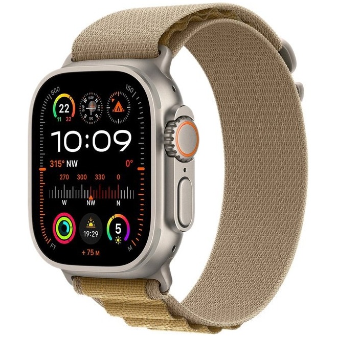 Apple Watch Ultra 2 GPS + Cellular 49mm Titanium Case met Tan Alpine Loop - Medium Smartwatch Beige