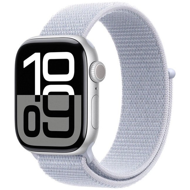 Apple Watch Series 10 GPS 46mm Aluminium Case met Blue Cloud Sport Loop Smartwatch Zilver