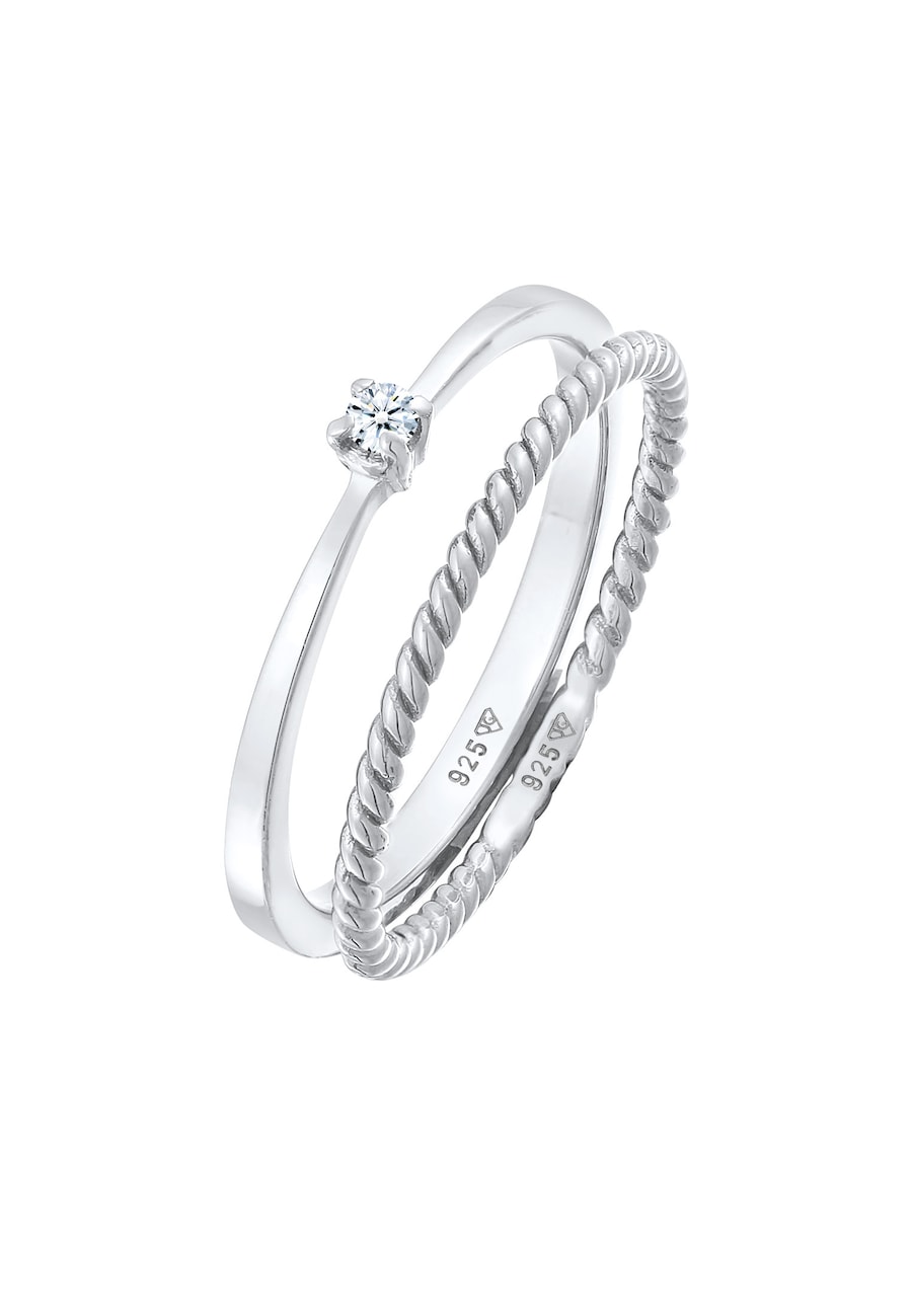 Elli DIAMONDS Dames Eenzaam Gedraaid Set van 2 met Diamant (0.03 ct.) in 925 Sterling Zilver Zilver