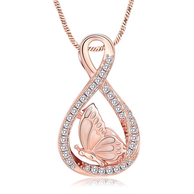 Urnwebshop Rose Assieraad Infinity Vlinder Zirkonia, met Collier