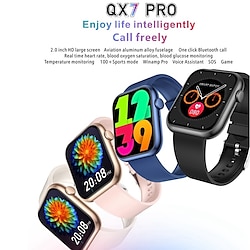 Light in the box QX7 PRO Slimme horloge 2 inch(es) Smart horloge Bluetooth ECG PPG Stappenteller Gespreksherinnering Compatibel met: Android iOS Dames Heren Lange stand-by Handsfree bellen Waterbestendig IP68 22 mm