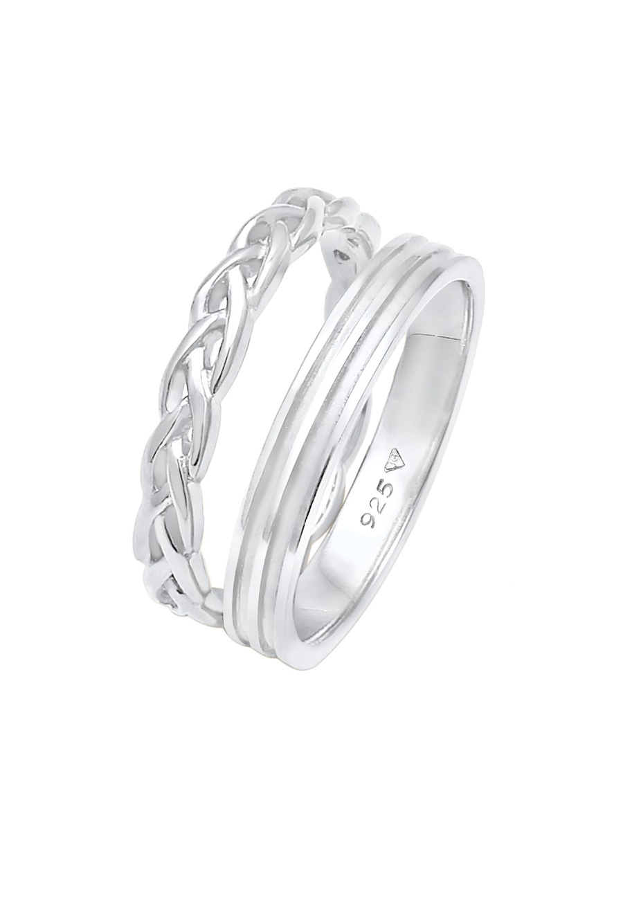 Elli Dames Bandring Duo Set Basic Vlecht Knoop Trend in veguld 925 Sterling Zilver