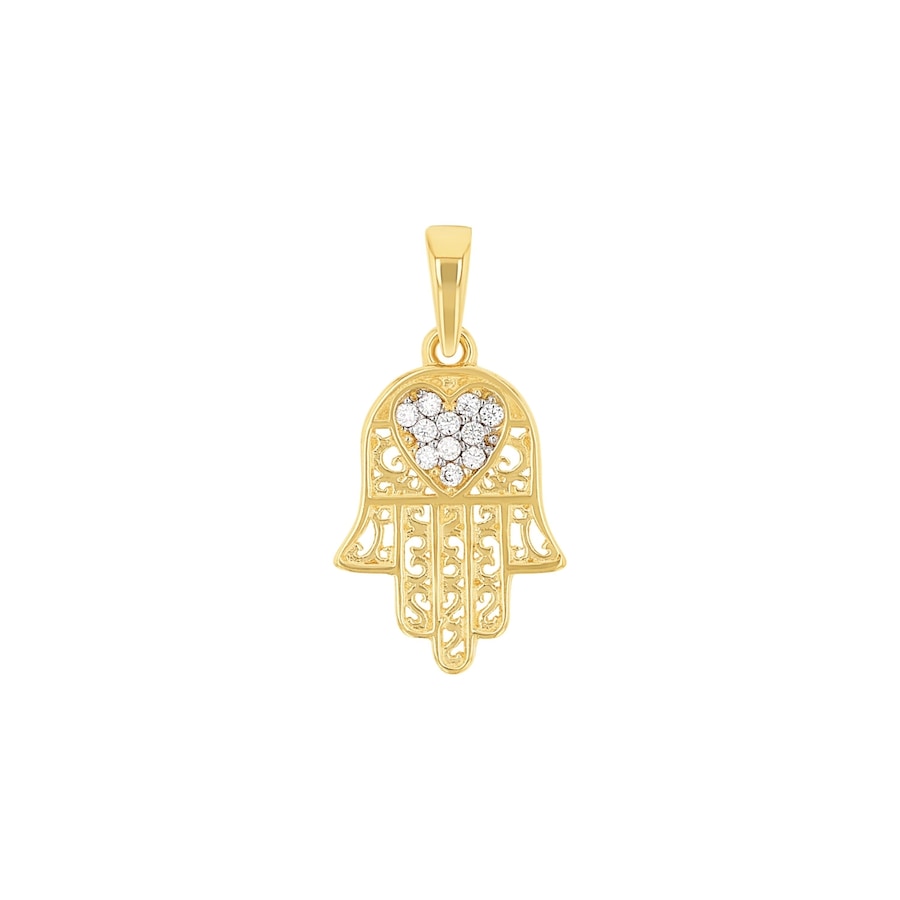 Amor Hanger met motief voor dames, goud 375, zirkonia synth. | Hamsa hand