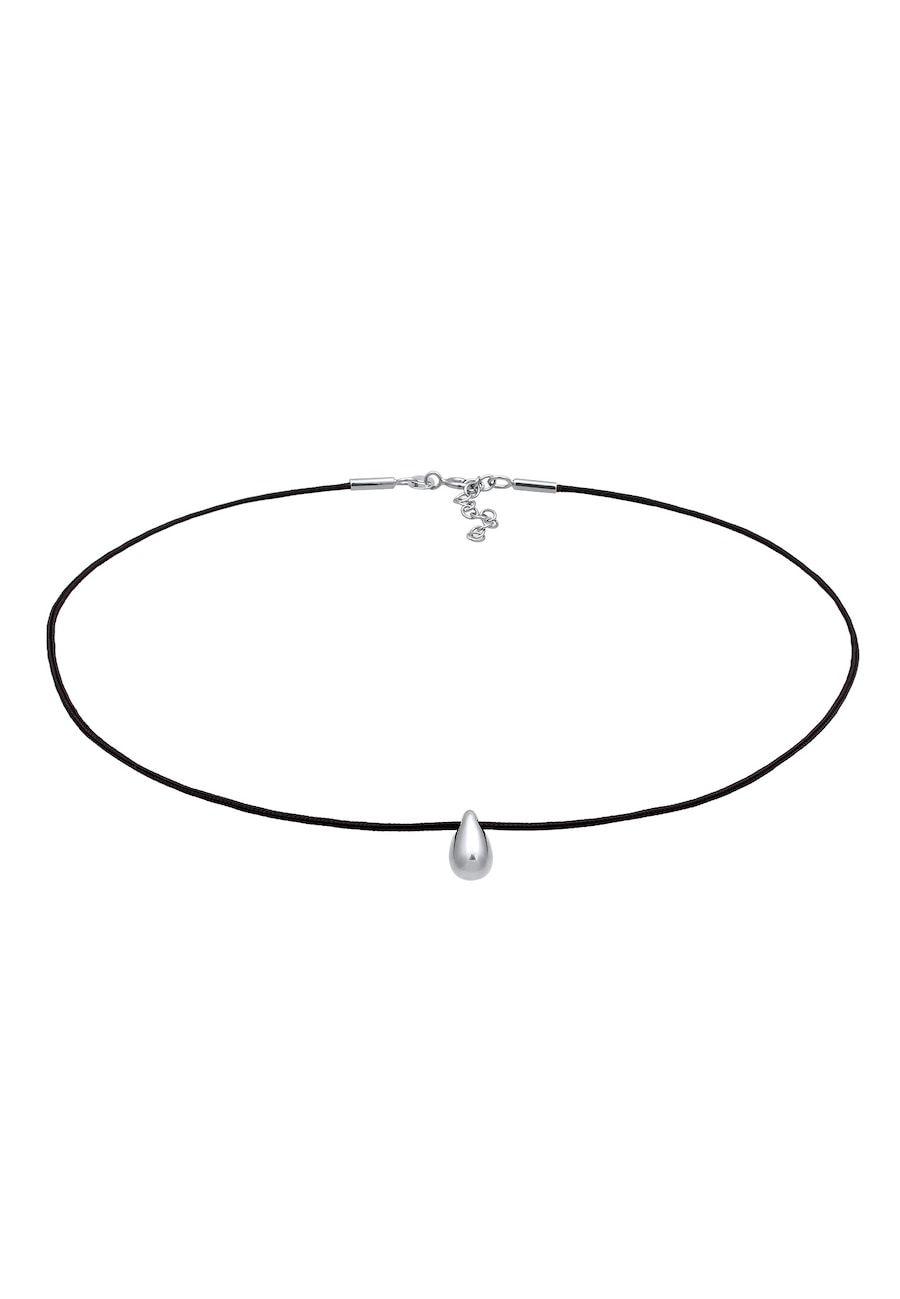 Elli Choker Vrouwen Druppel Hanger Nylon ketting Zwart 925 Sterling Zilver Feest / Oud & Nieuw 36 cm