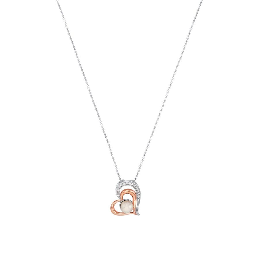 Amor Ketting met hanger voor dames, 925 sterling zilver, zirkonia synth., zoetwater gekweekte parel | hartje