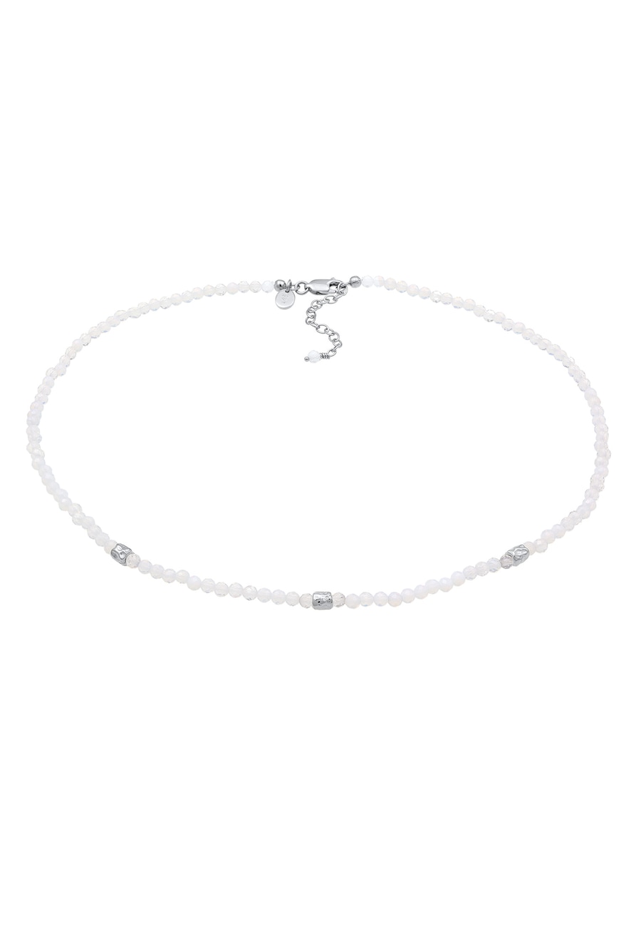 Elli PREMIUM Ketting Dames Maansteen Witte Parels 925 Sterling Zilver Feest / Oudejaarsavond 38 cm