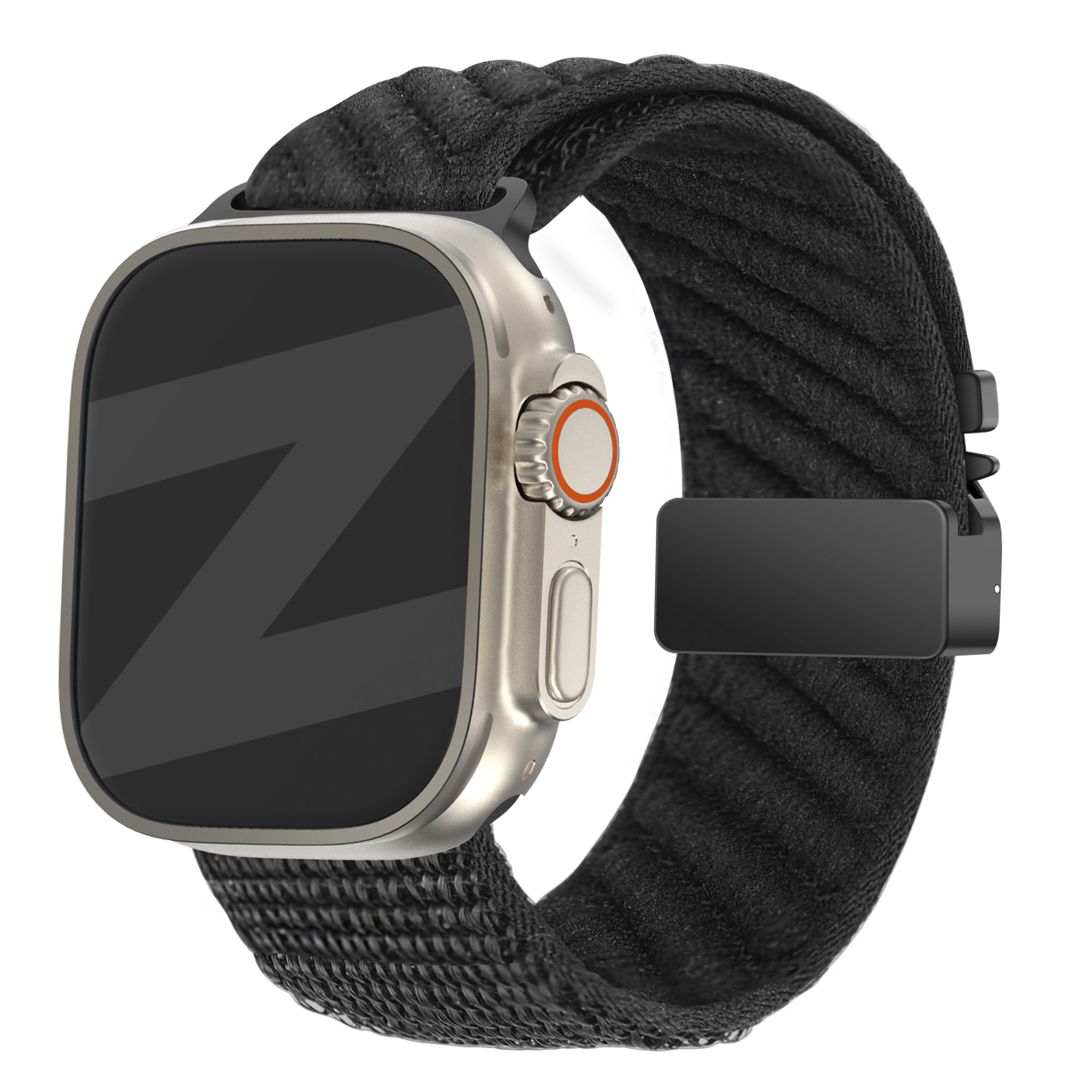 Bandz Apple Watch nylon band 'Wave' met P-buckle (zwart)