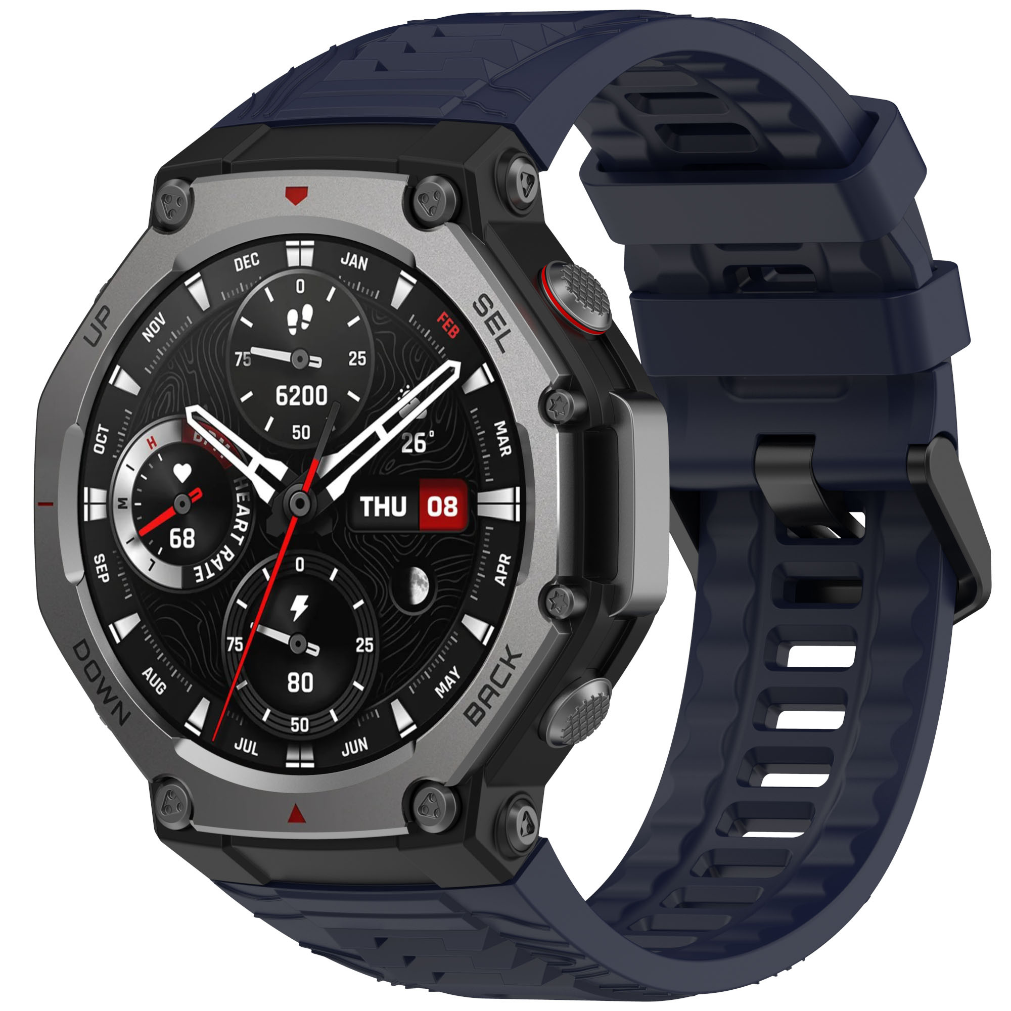 Strap-it Amazfit T-Rex 3 siliconen bandje (donkerblauw)