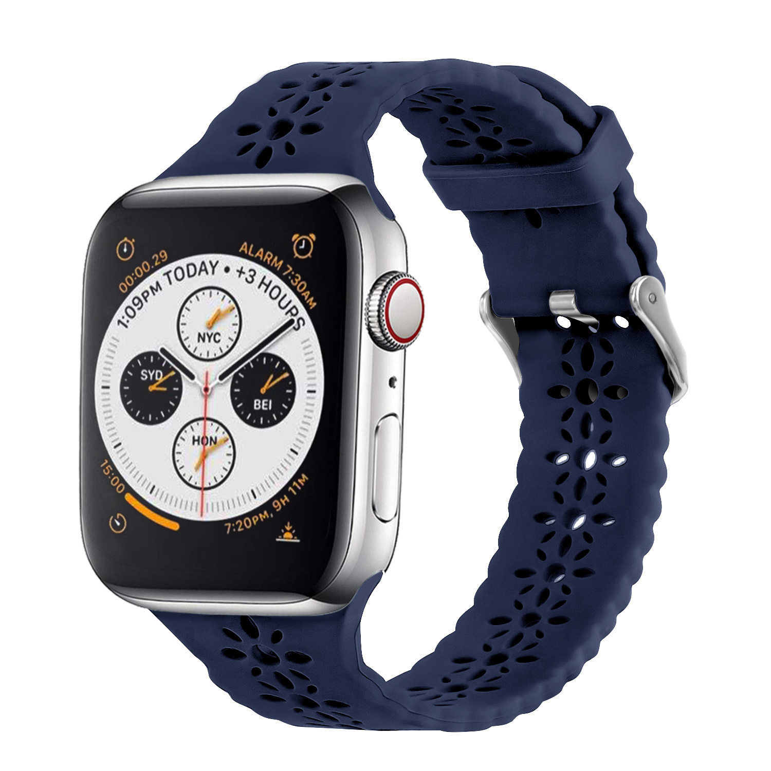 Strap-it Apple Watch siliconen bandje met patroon (donkerblauw)